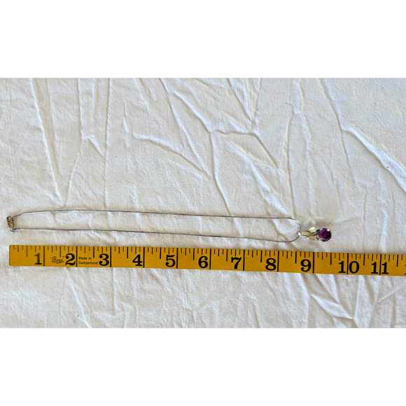 Gorgeous Sterling Silver Opal Inlay Purple Faceted Stone Pendant Necklace - Picture 7 of 8